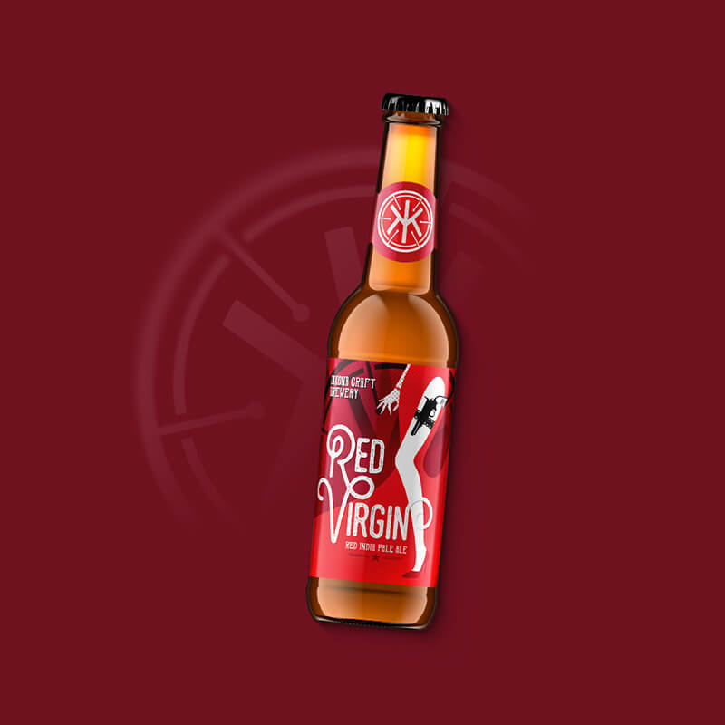 Craft beer label, packaging design Red Virgin for IKKONA craft brewery
