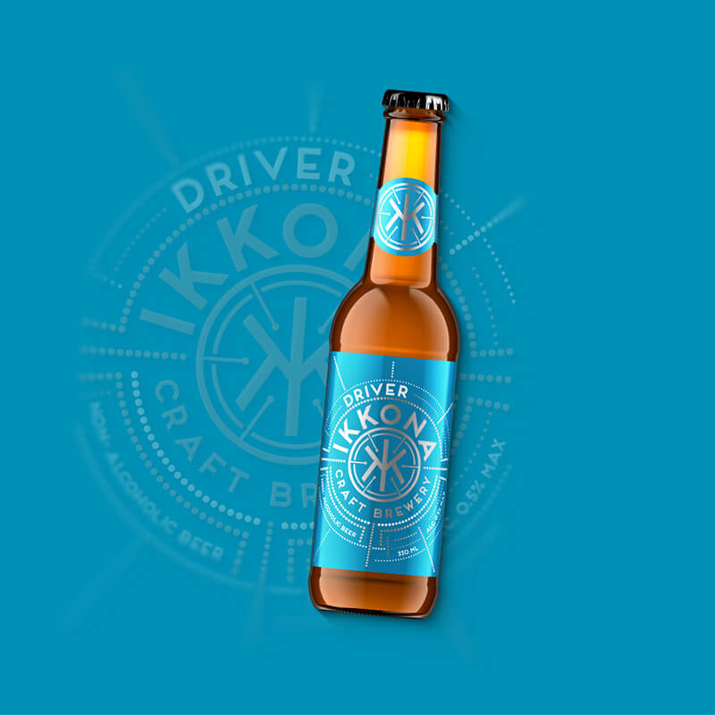 Craft beer label, packaging design non alcoholic beer DRIVER for IKKONA craft brewery