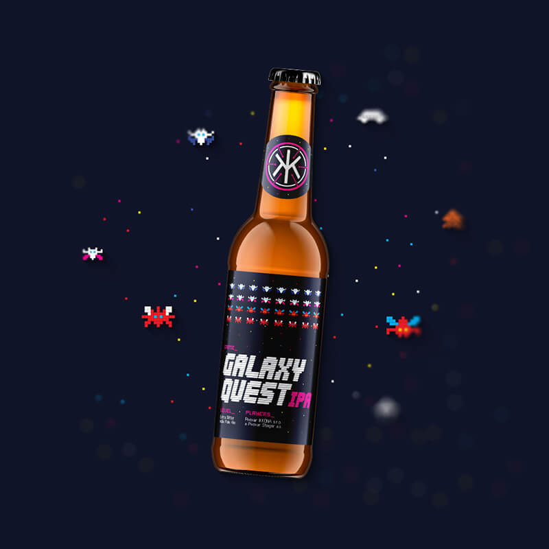 Etiketa na pivo, obalový dizajn Galaxy Quest IPA pre remeselný pivovar IKKONA
